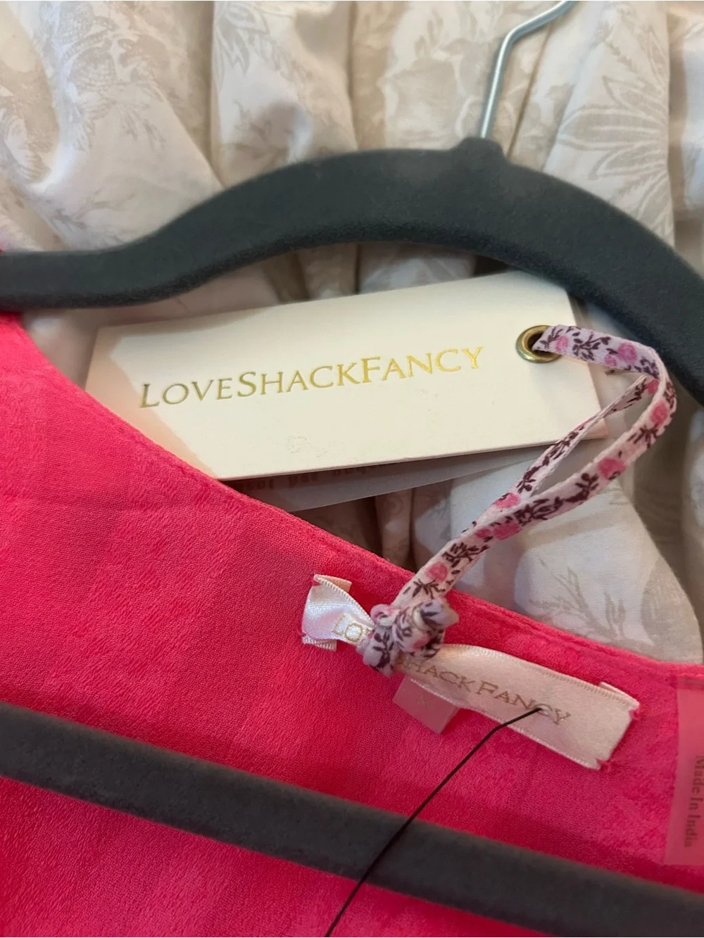 Love Shack Fancy Vibrant Pink Ruffled Tiered Mini Dress - Picture 5 of 8
